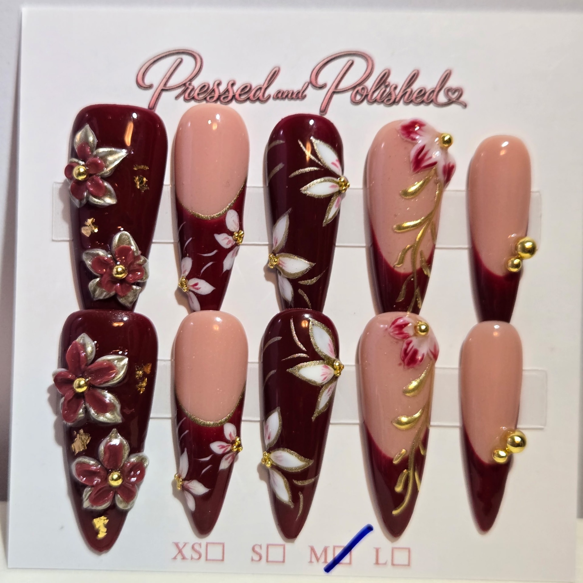 Burgundy Bouquet press-on nail set